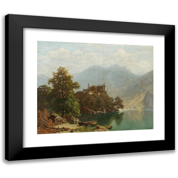 Theodor Nocken 24x20 Black Modern Framed Museum Art Print Titled - Alpine Lake Scene