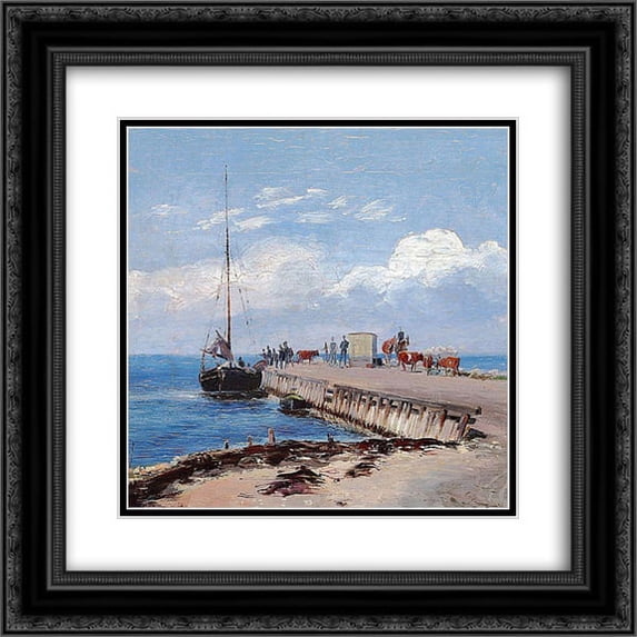 Theodor Philipsen 2x Matted 20x20 Black Ornate Framed Art Print 'Brakkebroen landing stage on Saltholm'