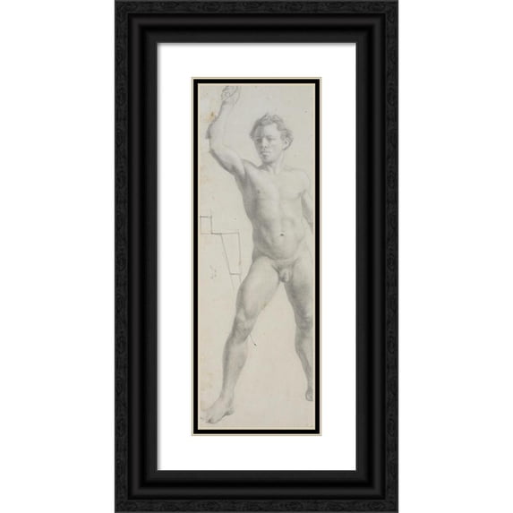 Theodor Philipsen 8x14 Black Ornate Wood Framed Double Matted Museum Art Print Titled: Standing Male Model (1860 - 1864)
