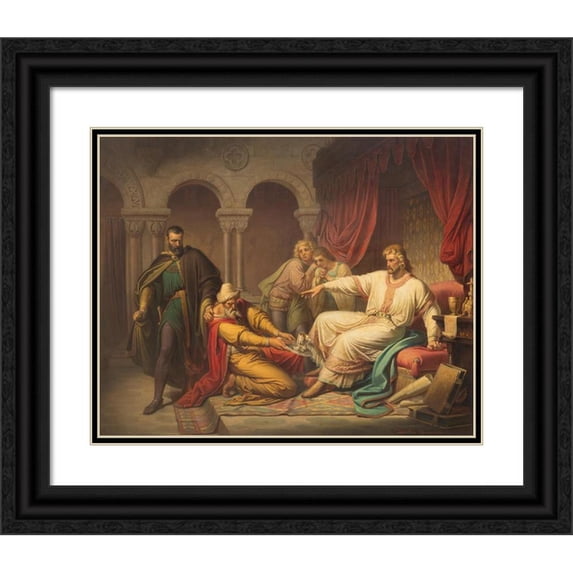 Theodor Pixis 24x20 Black Ornate Framed Double Matted Museum Art Print Titled: Attempted Poison Murder of Edward III (1856)