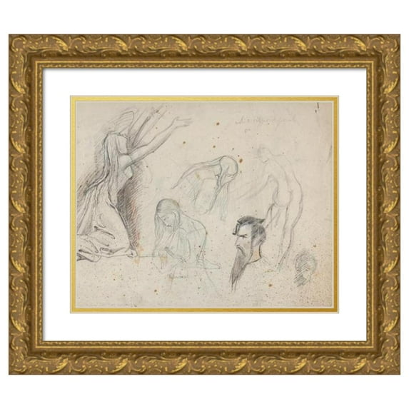 Theodor Richard Edward von Holst 24x20 Gold Ornate Framed and Double Matted Museum Art Print Titled - Studies of a Woman and Man's Head (1828-31)