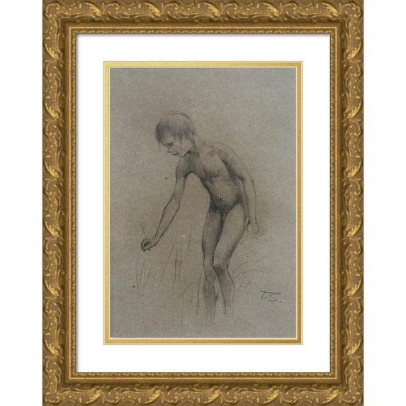 Theodor Schnitzer 17x24 Gold Ornate Framed and Double Matted Museum Art Print Titled - Flower -Picking Boy