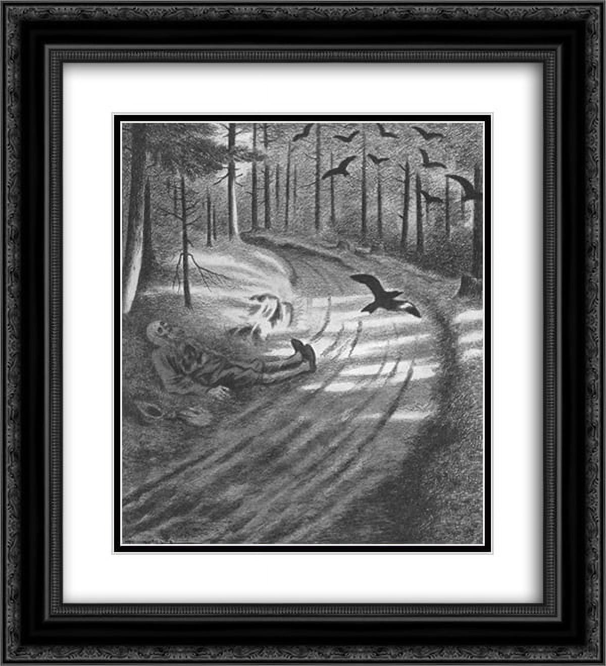 Theodor Severin Kittelsen 2x Matted 20x22 Black Ornate Framed Art