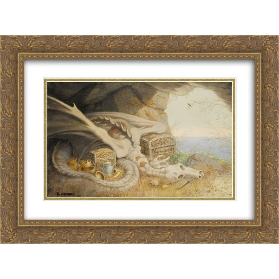 Theodor Severin Kittelsen 2x Matted 24x20 Gold Ornate Framed Art Print 'Dragon'
