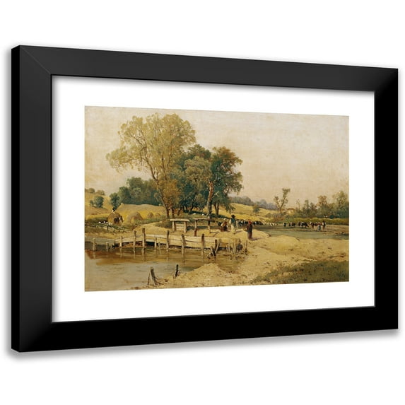 Theodor Von Hörmann 18x14 Black Modern Framed Museum Art Print Titled - Hungarian Landscape with Cattle Drinks (1884)