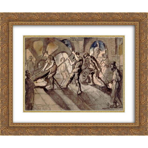 Theodore Chasseriau 2x Matted 24x20 Gold Ornate Framed Art Print 'Forge du Creusot '