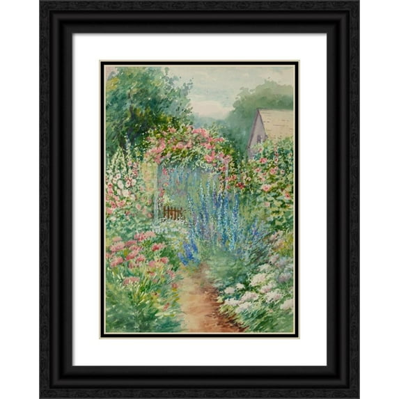 Theodore Earl Butler 11x14 Black Ornate Wood Framed Double Matted Museum Art Print Titled: Flower Garden (1908)