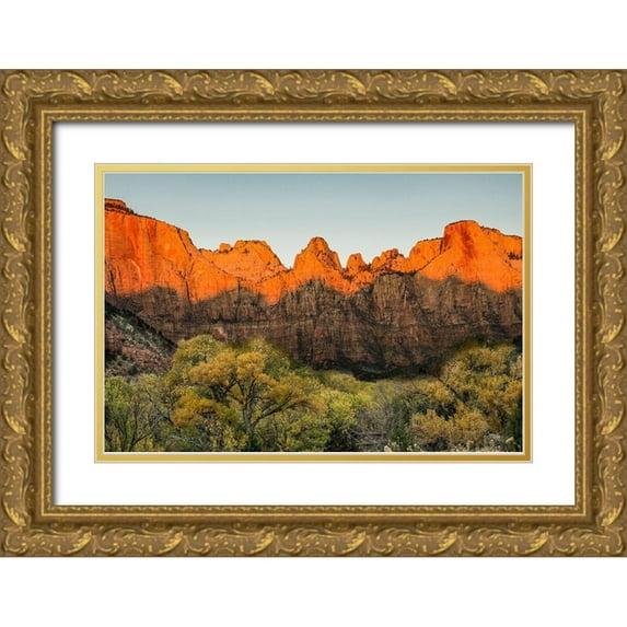 Theodore, George 18x13 Gold Ornate Wood Framed with Double Matting Museum Art Print Titled - Zion National Park-Temples and Towers-sunrise