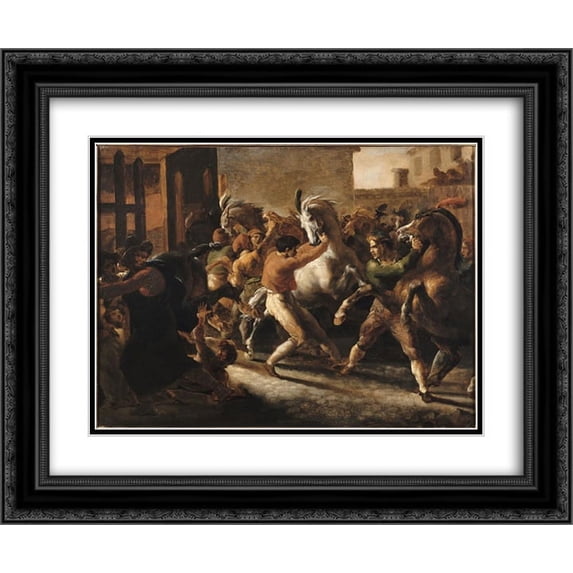 Theodore Gericault 2x Matted 24x20 Black Ornate Framed Art Print 'Study for the Race of the Barbarian Horses'