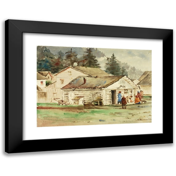 Theodore J. Richardson 24x18 Black Modern Framed Museum Art Print Titled - The Three Crows Market, Sitka, 1889 (1889)