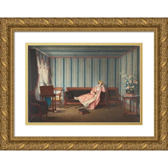 Theodore Lebrun 24x18 Gold Ornate Framed and Double Matted Museum Art Print Titled - Woman in Pink Reclining on a Canape (1819)