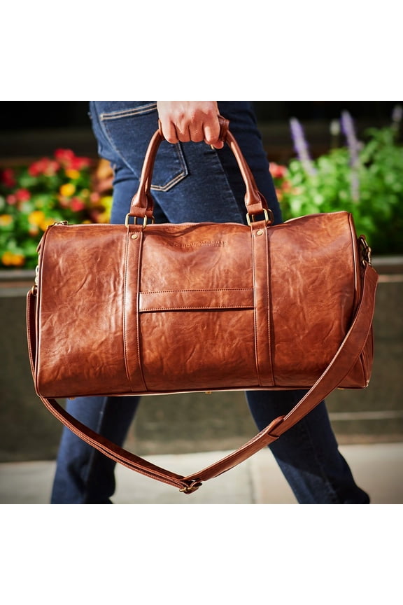 Theodore Mens Duffle Bag, Large Weekend Bag with Suitcase Strap Brown