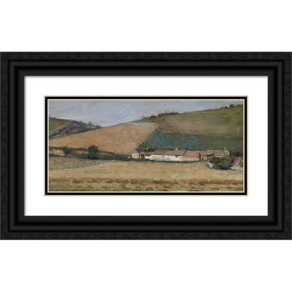 Theodore Robinson 14x9 Black Ornate Wood Framed Double Matted Museum Art Print Titled: Farm Among Hills, Giverny (C. 1887)