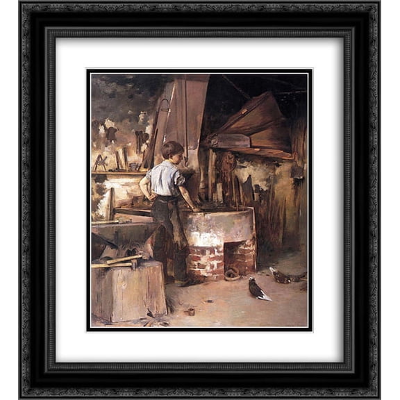 Theodore Robinson 2x Matted 20x24 Black Ornate Framed Art Print 'The Forge'