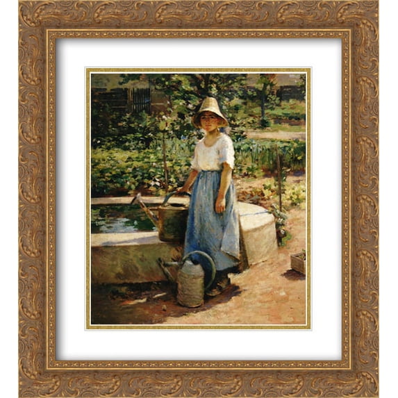 Theodore Robinson 2x Matted 20x24 Gold Ornate Framed Art Print 'At the Fountain'