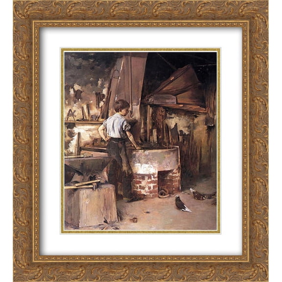 Theodore Robinson 2x Matted 20x24 Gold Ornate Framed Art Print 'The Forge'