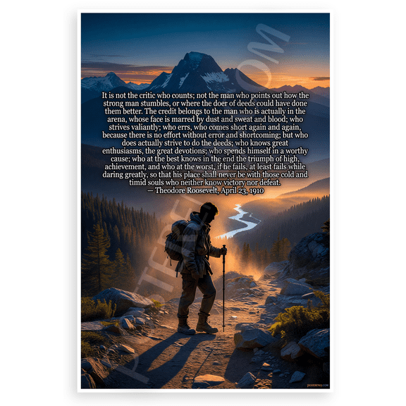 Theodore Roosevelt 'It Is Not the Critic Who Counts' Inspirational 12x18 US Made Poster