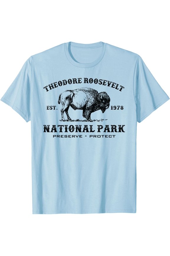 Theodore Roosevelt National Park North Dakota Bison Souvenir Unisex T-Shirt for Men Women Kids Toddler,Light Blue Color,Size YS