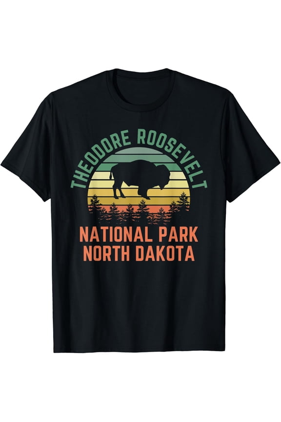 Theodore Roosevelt National Park North Dakota Buffalo Retro T-Shirt Size S-5XL