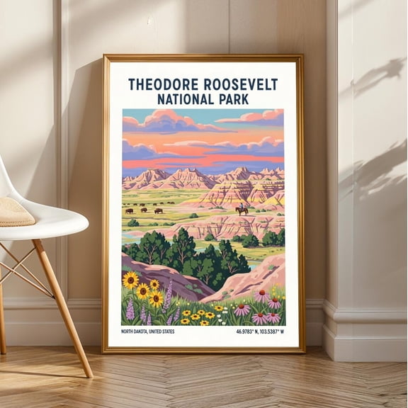 Theodore Roosevelt National Park Print - North Dakota Wall Art - Us State Poster - Us Wall Art - Usa Travel Print - America Wall Art Decor, Stretched Canvas Size 8x12