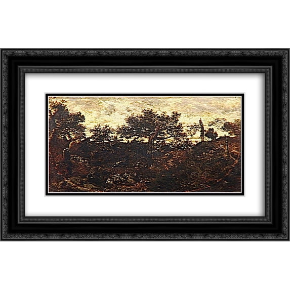 Theodore Rousseau 2x Matted 24x16 Black Ornate Framed Art Print 'The board of Bellecroix'