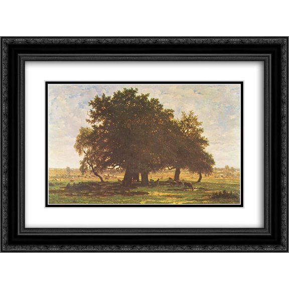 Theodore Rousseau 2x Matted 24x18 Black Ornate Framed Art Print 'Holm Oaks, Apremont'