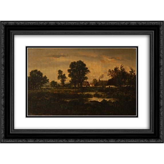 Theodore Rousseau 2x Matted 24x18 Black Ornate Framed Art Print 'Normandy farms'