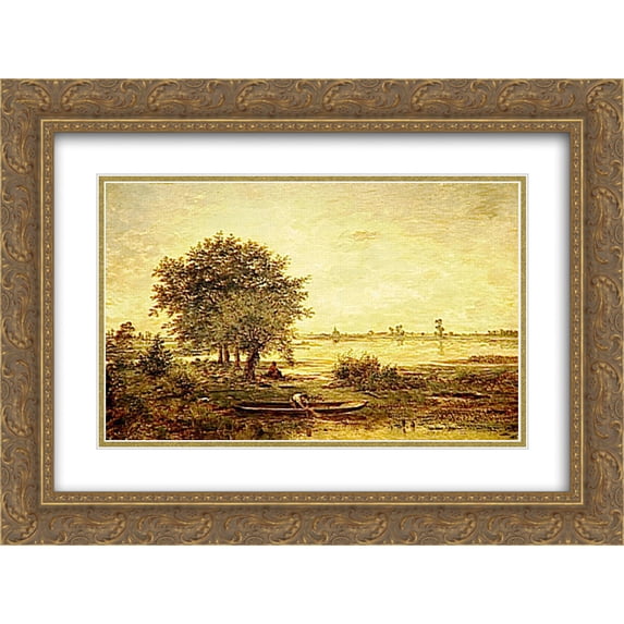 Theodore Rousseau 2x Matted 24x18 Gold Ornate Framed Art Print 'Banks of Loire'