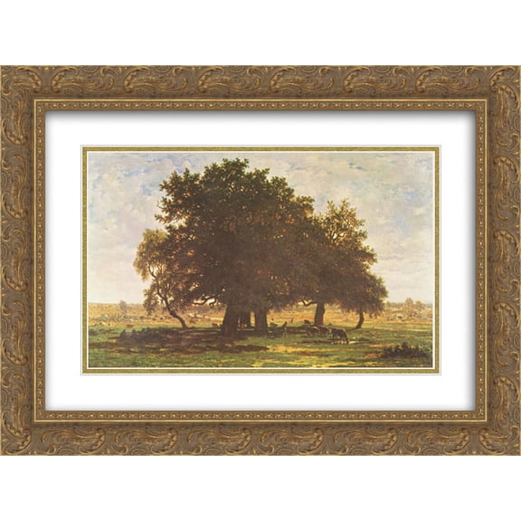 Theodore Rousseau 2x Matted 24x18 Gold Ornate Framed Art Print 'Holm Oaks, Apremont'