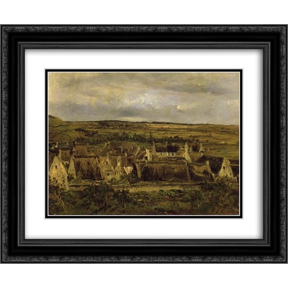 Theodore Rousseau 2x Matted 24x20 Black Ornate Framed Art Print 'Lastáhousesáof Portáen Bessiná(Calvados)'