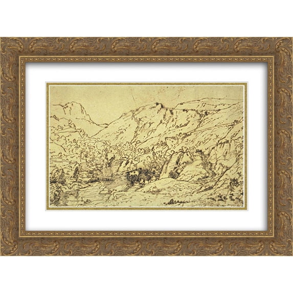 Theodore Rousseau 2x Matted 24x20 Gold Ornate Framed Art Print 'Rocky valley'
