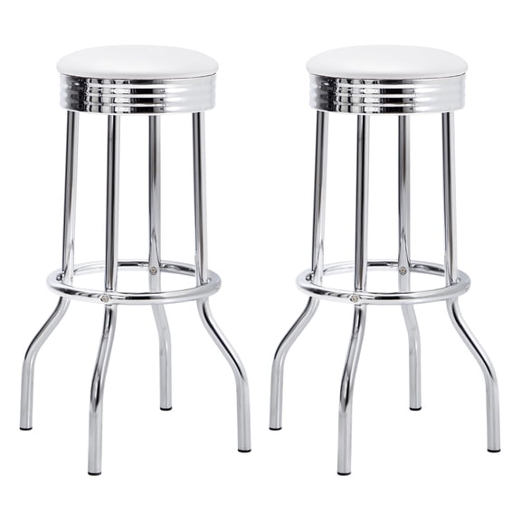 Coaster Retro Upholstered Metal Swivel Bar Stool, White (Set of 2)