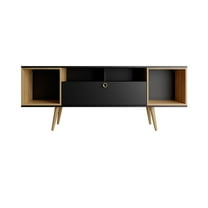 Theodore Wood 63" TV Stand with 6 Shelves in Black & Cinnamon