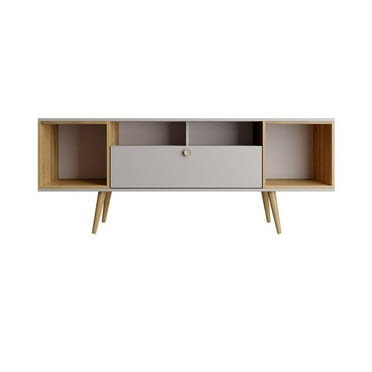 Theodore Wood 63" TV Stand with 6 Shelves in Off White & Cinnamon