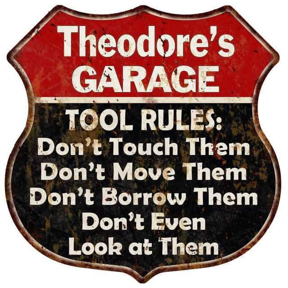 Theodore's Garage Tool Rules Sign Gift 12x12 Red Sign 211110027487