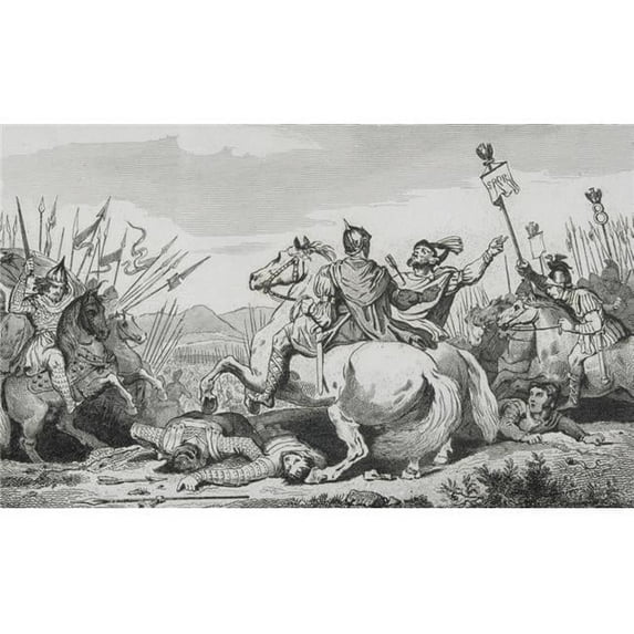Theodoric I Is Slain In Battle of Chalons 451 Ad Against Attila From Histoire De France by Colart Published Circa 1840 1 Poster Print, 19 x 11