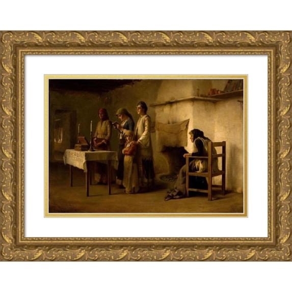 Theodoros Ralli 14x11 Gold Ornate Wood Frame and Double Matted Museum Art Print Titled - Praying Before the Communion at Megara (1890)