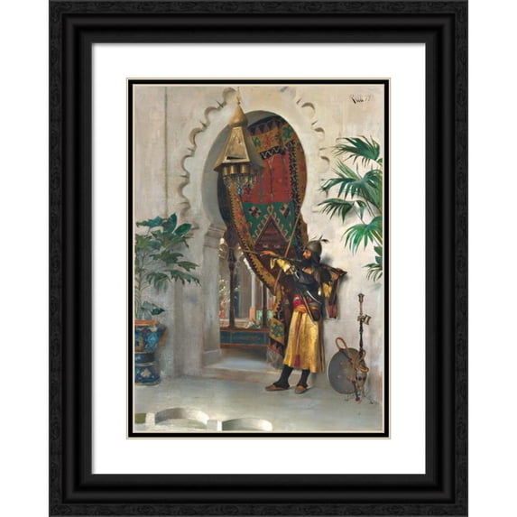 Theodoros Ralli 14x18 Black Ornate Wood Framed Double Matted Museum Art Print Titled - La Sentinel (1879)