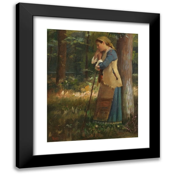 Theodoros Ralli 15x18 Black Modern Framed Museum Art Print Titled - Resting Shepherdess