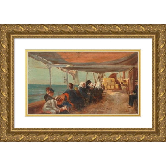 Theodoros Ralli 24x16 Gold Ornate Framed and Double Matted Museum Art Print Titled - On Shipboard