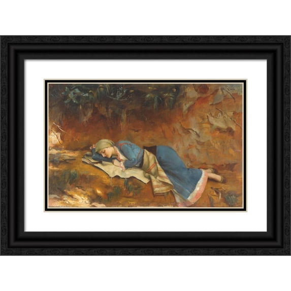 Theodoros Ralli 24x17 Black Ornate Framed Double Matted Museum Art Print Titled: Resting Greek Girl