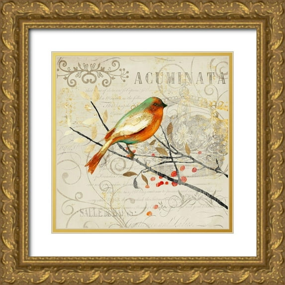 Theodosiou, Matina 20x20 Gold Ornate Wood Framed with Double Matting Museum Art Print Titled - Sing Song Bird I