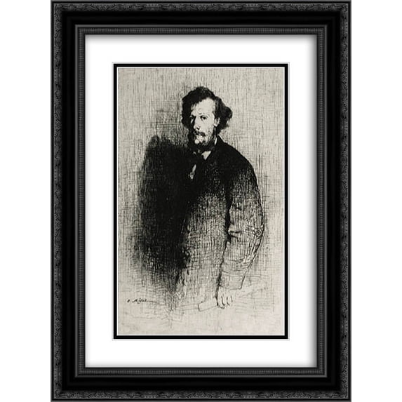 Theodule Ribot 2x Matted 20x24 Black Ornate Framed Art Print 'Alfred Cadart, Founder of the Societe des Aqua-Fortistes'