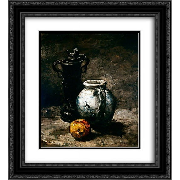 Theodule Ribot 2x Matted 20x24 Black Ornate Framed Art Print 'Still Life with Jug 1885'