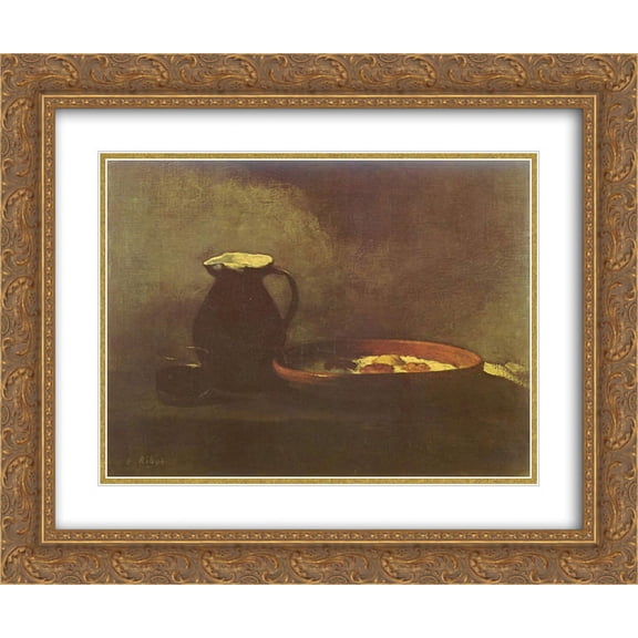 Theodule Ribot 2x Matted 24x20 Gold Ornate Framed Art Print 'Stilleben mit Spiegeleiern'