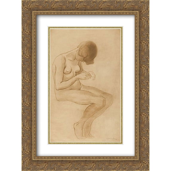 Theophile Steinlen 2x Matted 18x24 Gold Ornate Framed Art Print 'Femme Se Faisant Les Ongles '