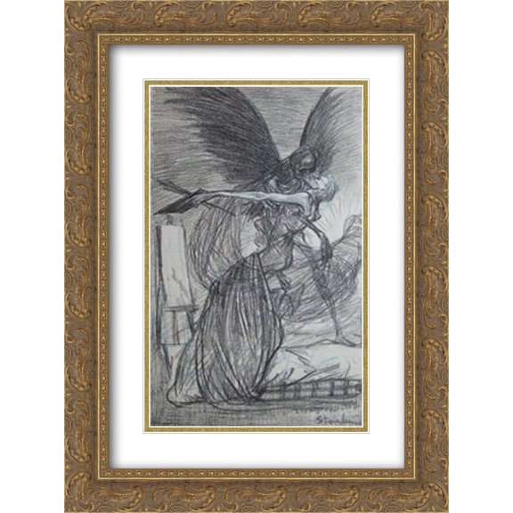 Theophile Steinlen 2x Matted 18x24 Gold Ornate Framed Art Print 'L'Agonie de L'Artiste '