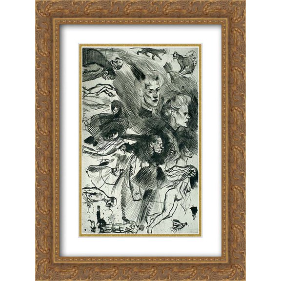 Theophile Steinlen 2x Matted 18x24 Gold Ornate Framed Art Print 'Sketch plate'