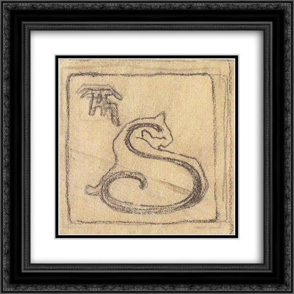 Theophile Steinlen 2x Matted 20x20 Black Ornate Framed Art Print 'Cat Monogram'