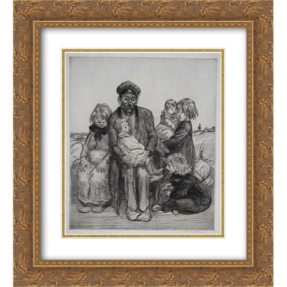 Theophile Steinlen 2x Matted 20x22 Gold Ornate Framed Art Print 'Family etching'